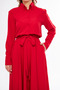 Red Long Sleeve Buttoned Elastic Waist Belted Woven Flowing Fabric Midi Length Shirt Dress - 7