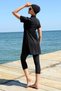 Zühre Short Sleeve Black Half Hijab Swimsuit 33015 - 2