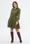 Khaki Long Sleeve Buttoned Elastic Waist Belted Woven Flowy Fabric Mini Size Shirt Dress - 5
