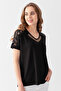 Women's Black Chest and Shoulder Tulle Detailed Sequin Embroidered Blouse - 3