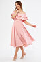 Powder Off-Shoulder Karmen Collar Flowy Woven Fabric Flared Midi Length Homecoming & Evening Dress