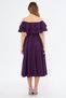 Plum Off-Shoulder Karmen Collar Flowy Woven Fabric Flared Midi Length Homecoming & Evening Dress - 7