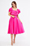 Fuchsia Off-Shoulder Karmen Collar Flowy Woven Fabric Flared Midi Length Homecoming & Evening Dress - 4