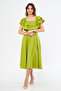 Pistachio Green Off-Shoulder Karmen Collar Flowy Woven Fabric Flared Midi Length Homecoming & Evening Dress - 7