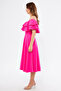 Fuchsia Off-Shoulder Karmen Collar Flowy Woven Fabric Flared Midi Length Homecoming & Evening Dress - 6