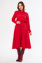 Red Long Sleeve Buttoned Elastic Waist Belted Woven Flowing Fabric Midi Length Shirt Dress - 3