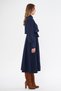 Navy Blue Long Sleeve Buttoned Elastic Waist Belted Woven Flowy Fabric Midi Length Shirt Dress - 7