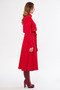 Red Long Sleeve Buttoned Elastic Waist Belted Woven Flowing Fabric Midi Length Shirt Dress - 6