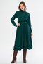 Emerald Green Long Sleeve Buttoned Elastic Waist Belted Woven Draped Fabric Midi Length Shirt Dress - 3