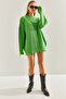 Women's Green Thessaloniki Knitted Openwork Detailed Oversize Knitwear Sweater Stk151