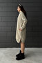 Women's Cream Hooded Oversize 3 Thread Ribbed Sweatshirt Dress - 7