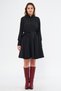 Black Long Sleeve Buttoned Elastic Waist Belted Woven Flowy Fabric Mini Size Shirt Dress - 7