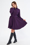 Plum Long Sleeve Buttoned Elastic Waist Belted Woven Draped Fabric Mini Size Shirt Dress - 5