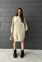 Women's Cream Hooded Oversize 3 Thread Ribbed Sweatshirt Dress - 5