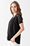 Women's Black Chest and Shoulder Tulle Detailed Sequin Embroidered Blouse - 5