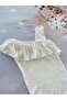 Baby Girl Ecru Frilly Single Shoulder Strap Snap-On Bodysuit - 2