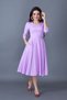 Lilac Three-Quarter Sleeve V-Neck Pocket Woven Draped Fabric Flared Midi Dress
