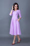 Lilac Three-Quarter Sleeve V-Neck Pocket Woven Draped Fabric Flared Midi Dress - 5