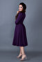 Plum Three-Quarter Sleeve V-Neck Pocket Woven Draped Fabric Flared Midi Dress - 6