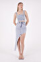 Tasseled and Cross Cut Detailed Pocketed Unlined Regular Waisted Women's Denim Skirt Medium Blue Denim Summer - 2