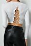 Women's White Back Low-cut Long Sleeve Crop Blouse - 3