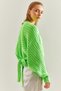 Women's Pistachio Green Braided Tie-Up Knitwear Cardigan Stk162