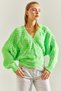 Women's Pistachio Green Braided Tie-Up Knitwear Cardigan Stk162 - 3