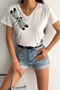 Women's V-Neck Sequin Embroidered 100% Cotton T-Shirt - 3