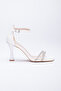 Women's Thin Heeled Closed Back Summer Stone Embroidered Shoes White - 5