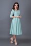 Mint Green Three-Quarter Sleeve V-Neck Pocketed Woven Drapey Fabric Flared Midi Length Dress - 4