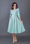 Mint Green Three-Quarter Sleeve V-Neck Pocketed Woven Drapey Fabric Flared Midi Length Dress - 3
