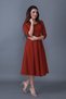 Cinnamon Three-Quarter Sleeve V-Neck Pocket Woven Draped Fabric Flared Midi Dress - 4
