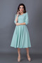 Mint Green Three-Quarter Sleeve V-Neck Pocketed Woven Drapey Fabric Flared Midi Length Dress - 2