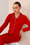 Women's Winter Welsoft Plush Fleece Buttoned Slim Fit Pajama Set - 4
