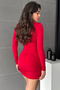 Women's Red Turtleneck Long Sleeve Mini Dress with Gathered Sides - 2