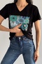 Women's Black V-Neck Seashell Sequin Embroidered 100% Cotton T-Shirt - 5