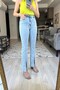 Isabella Julia Blue Snow Wash High Waist Lycra Front Slit Jean-Blue - 3