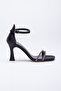 Women's Thin Heeled Closed Back Summer Stone Embroidered Shoes Black Matte - 5