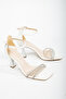 Women's Thin Heeled Closed Back Summer Stone Embroidered Shoes White - 4