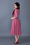 Dried Rose Three-Quarter Sleeve V-Neck Pocket Woven Draped Fabric Flared Midi Dress - 7
