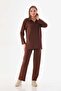 Brown Tunic Pants Twisted Pattern Set - 3