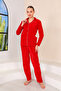 Women's Winter Welsoft Plush Fleece Buttoned Slim Fit Pajama Set - 2