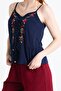 Strappy Sile Cloth Bihter Embroidered Blouse Navy Blue Lcvt - 3