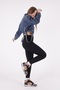 Long Sleeve Short Jeans Women's Jacket with Decorative Pockets on the Front and Elastic Sleeves Dark Blue Denim - 4