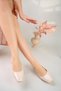Women's Beige Patent Leather Low Heel Shoes - 3
