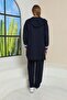 Women's Striped Navy Blue Color Triple Hijab Sports Set Combination - 6