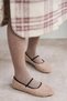 Women's Beige Mary Jane Teddy Plush Single Band Casual Ballerina Flats Comfortable Light Soft Daily Shoes