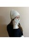 Women's Winter Ecru Color Woolen Plain Beanie and Cut Fingers Gloves Set - Hat and Fingerless Gloves - 2