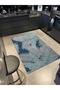 Blue Themed Mixed Leaf Flower Patterned Creative Modern Decorative Carpet 2962 - 2