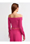 10192 Off Shoulder Gathered Lace Up Sweater-fuchsia - 4